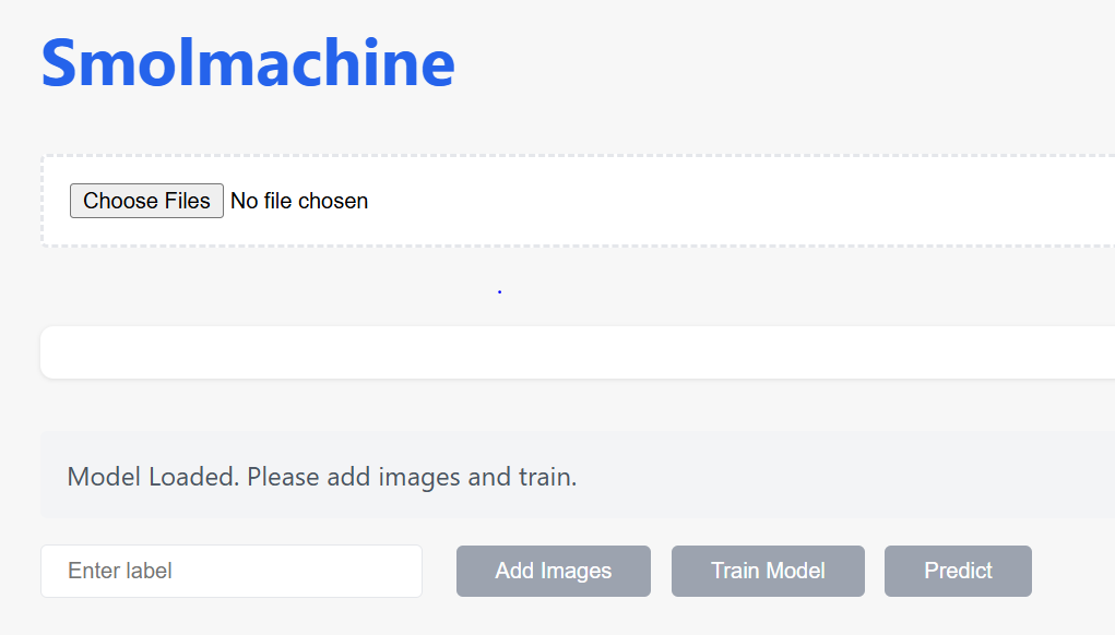 SmolMachine web interface for image classification using MobileNet neural network